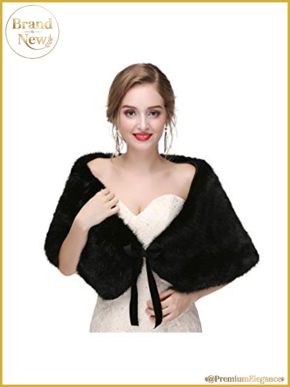 Faux Fur Wedding Shawl Wrap with Ribbon Tie Sleeveless Stole for Women